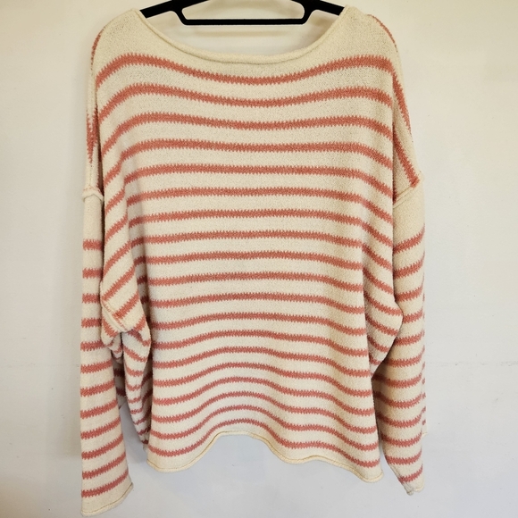 Promesa Oversized Striped Sweater Women’s Large Peachy Red White Cozy Knit - Picture 5 of 10